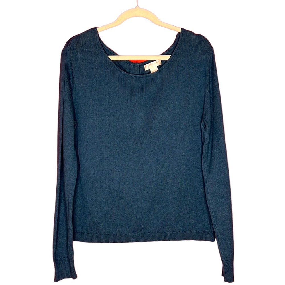 Kenar Dark Blue/Green Jewel Tone Sweater with Button Detail on Back Size L